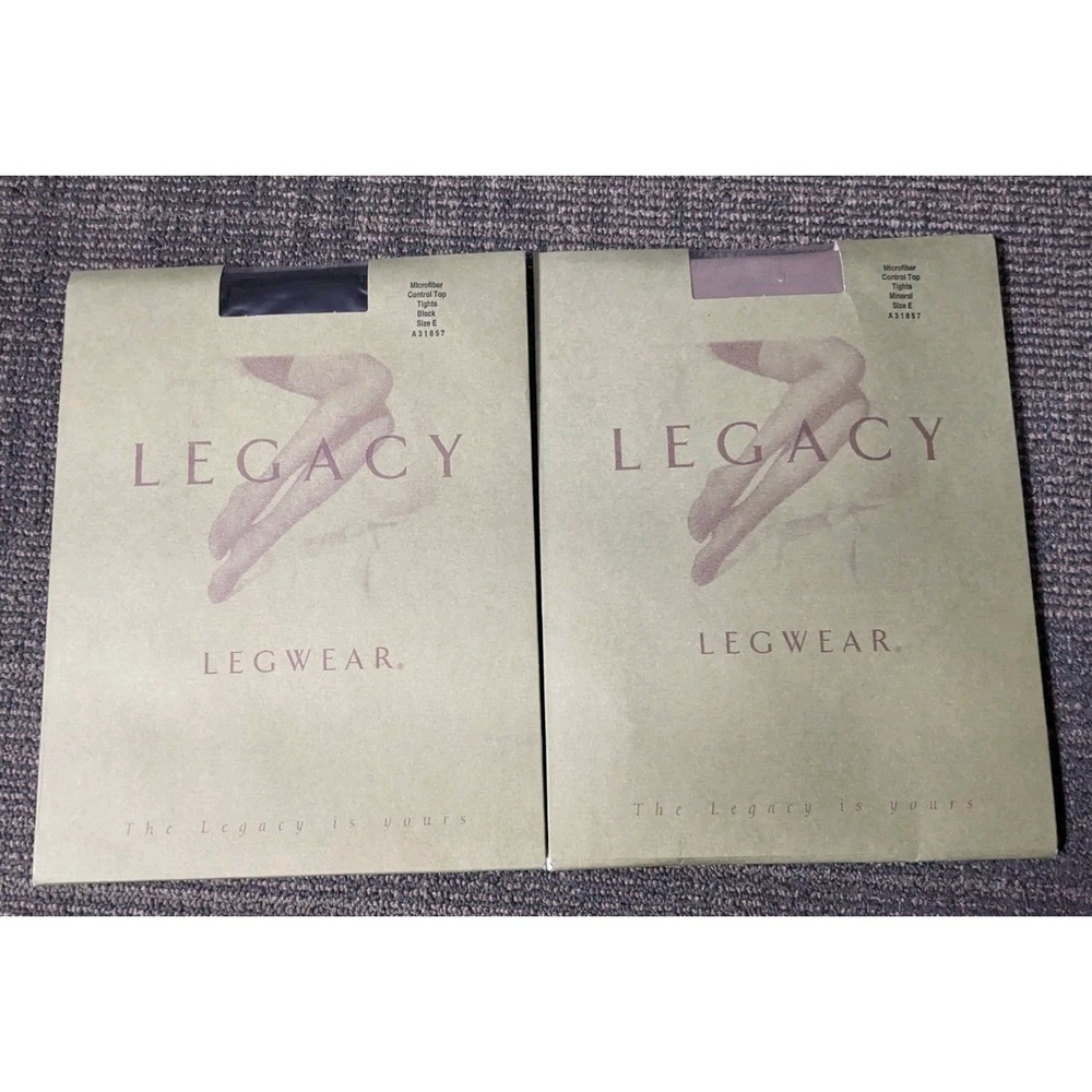 LEGACY Legware Microfiber Control Top Tights Size E Mineral & Black 2 Pr A31857